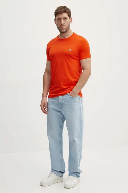 Βαμβακερό μπλουζάκι Lacoste πορτοκαλί