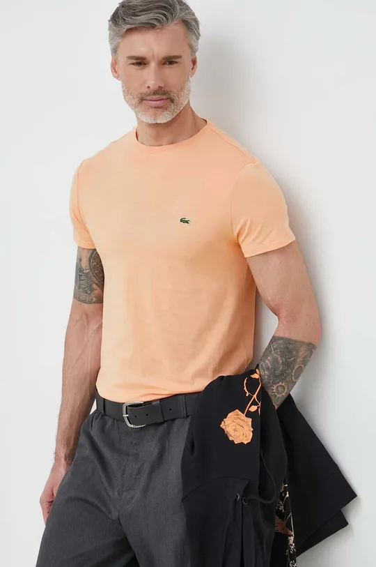 oranžová Bavlnené tričko Lacoste Pánsky