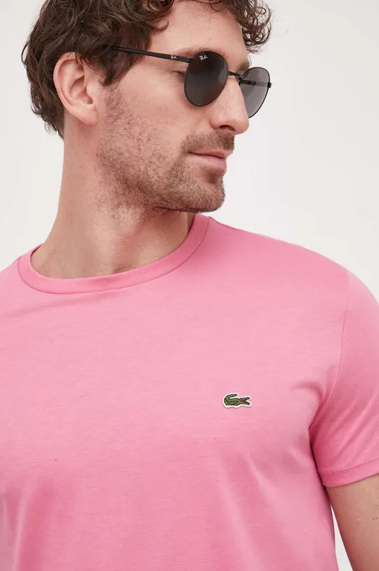 różowy Lacoste t-shirt bawełniany