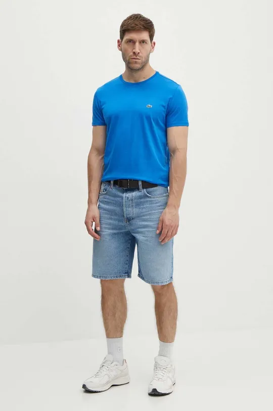 Bombažna kratka majica Lacoste modra