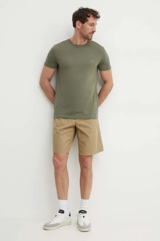Βαμβακερό μπλουζάκι Lacoste πράσινο
