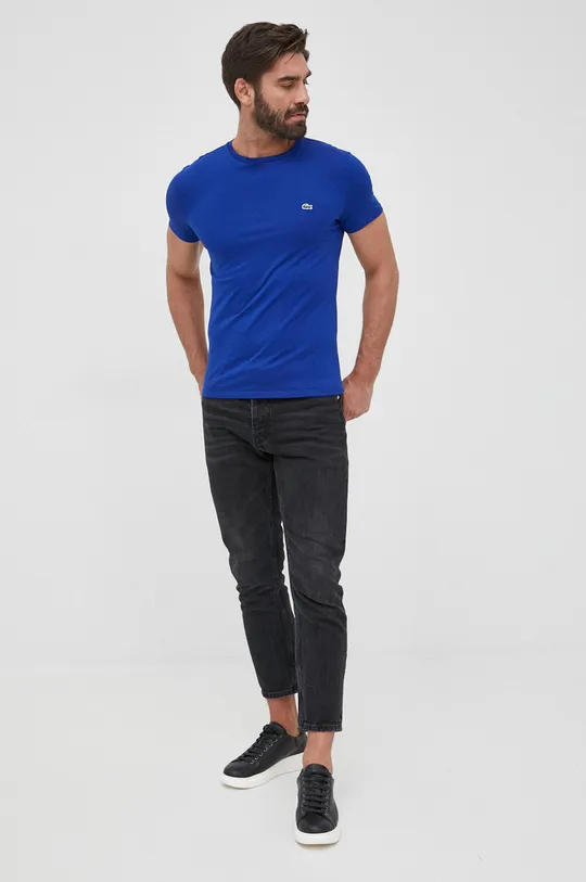 Βαμβακερό μπλουζάκι Lacoste μπλε