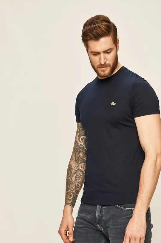 mornarsko modra Bombažen t-shirt Lacoste Moški