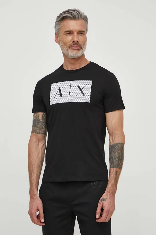 črna Armani Exchange bombažna majica Moški