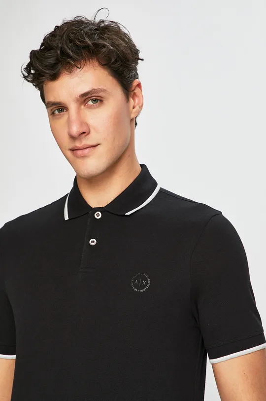 μαύρο Βαμβακερό μπλουζάκι πόλο Armani Exchange