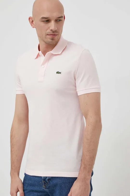 różowy Lacoste polo bawełniane