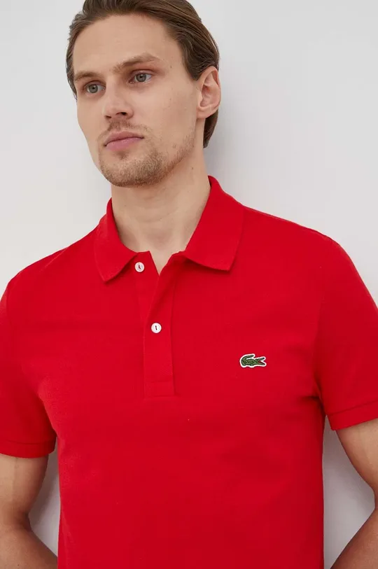 κόκκινο Βαμβακερό μπλουζάκι πόλο Lacoste Ανδρικά