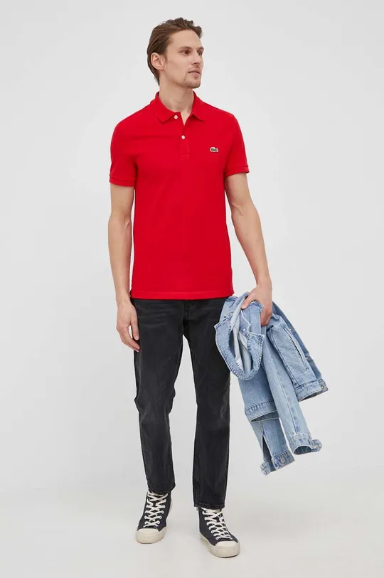 Βαμβακερό μπλουζάκι πόλο Lacoste κόκκινο
