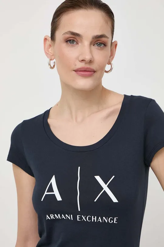mornarsko modra Bombažna kratka majica Armani Exchange Ženski