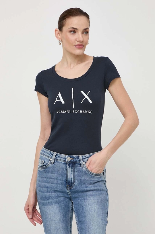 tmavomodrá Bavlnené tričko Armani Exchange