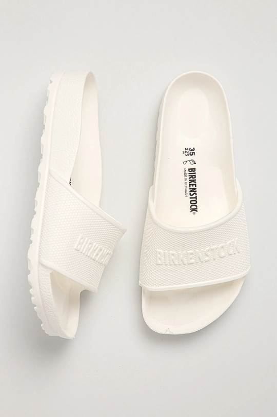 white Birkenstock sliders Barbados