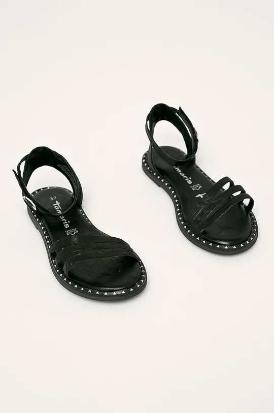 Tamaris - Kožené sandále čierna