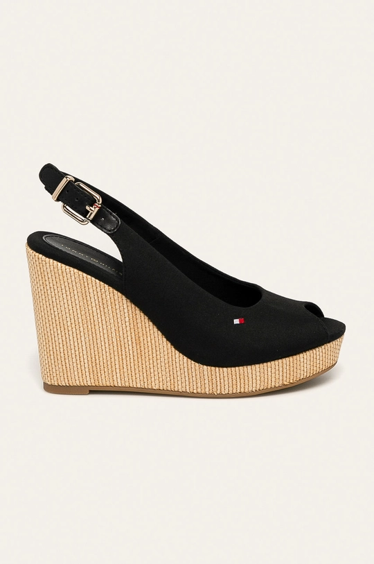 crna Sandale Tommy Hilfiger ICONIC ELENA SLING BACK WEDGE Ženski