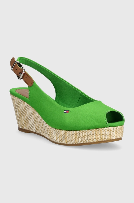 Tommy Hilfiger Sandále ICONIC ELBA SLING BACK WEDGE zelená