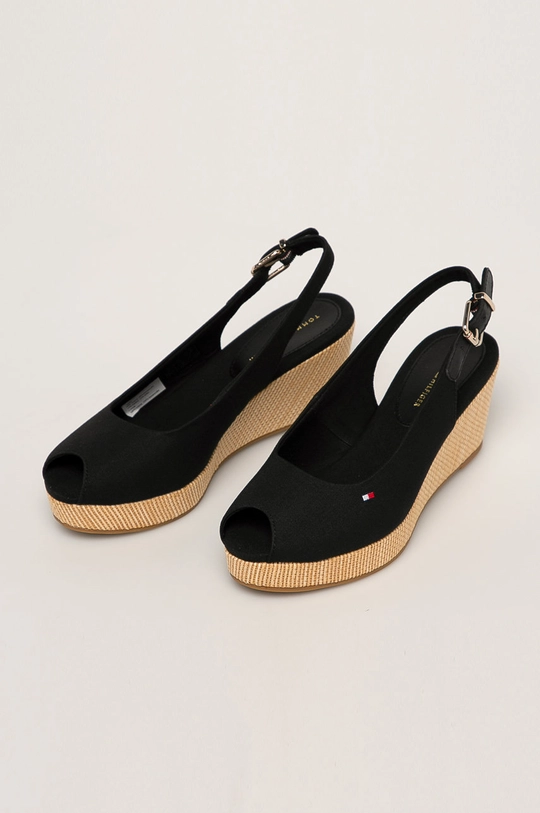 Tommy Hilfiger - Sandále ICONIC ELBA SLING BACK WEDGE čierna