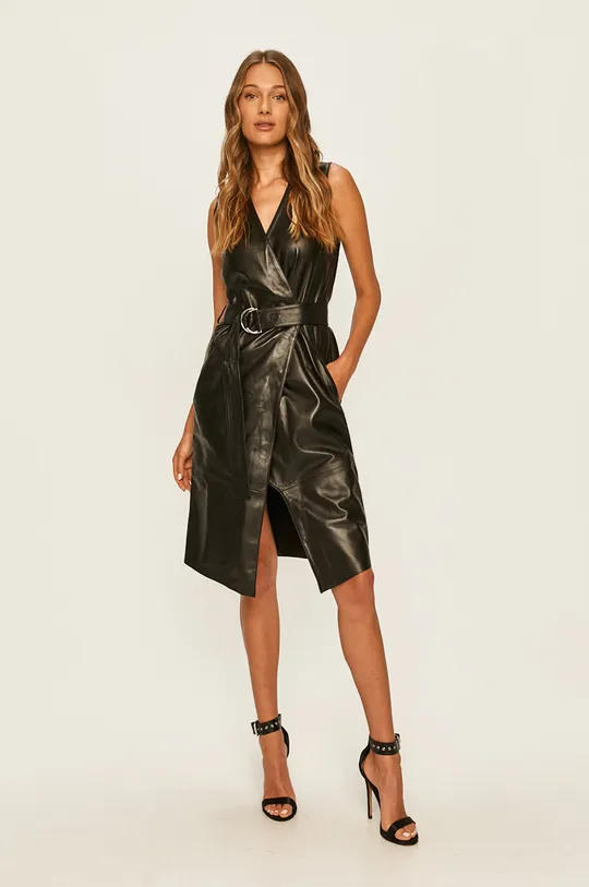 Karl Lagerfeld - Kožené šaty čierna