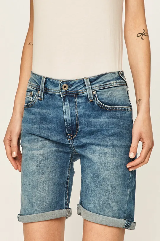 modrá Pepe Jeans - Rifľové krátke nohavice Poppy Dámsky