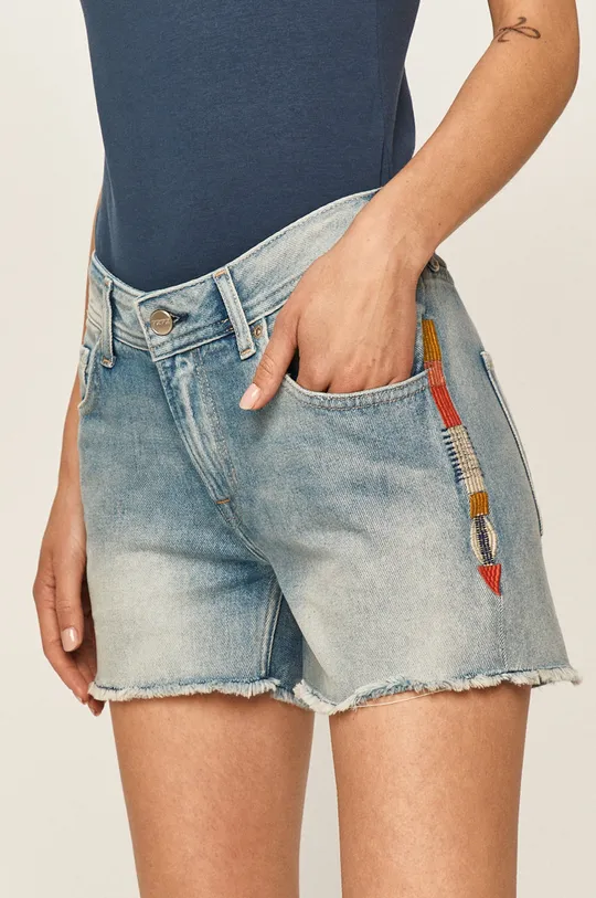 modrá Pepe Jeans - Rifľové krátke nohavice Thrasher Rainbow Dámsky