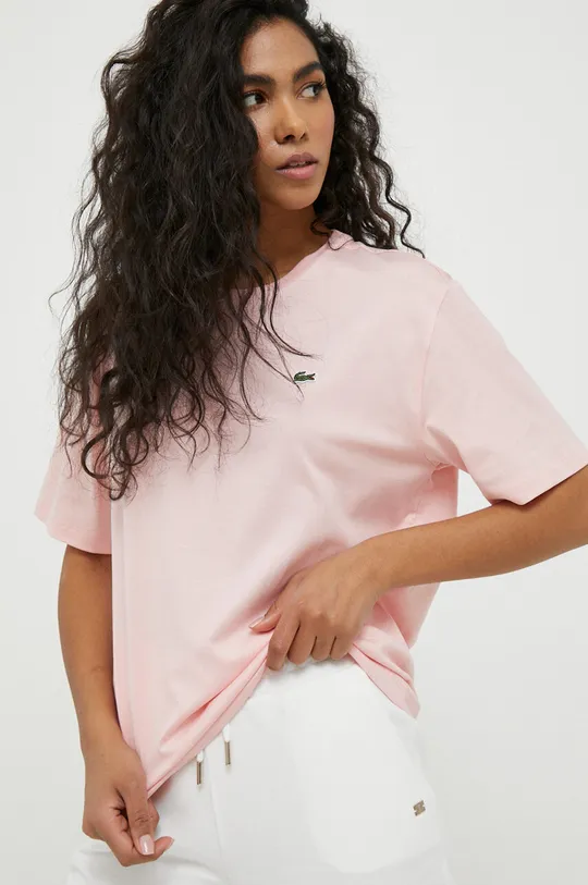 ροζ Βαμβακερό μπλουζάκι Lacoste Γυναικεία