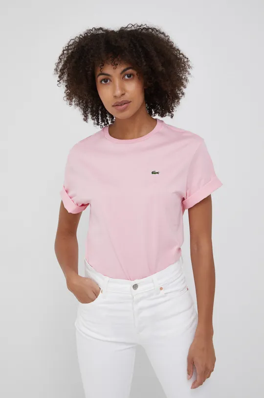 różowy Lacoste t-shirt bawełniany Damski
