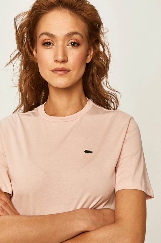 różowy Lacoste t-shirt bawełniany