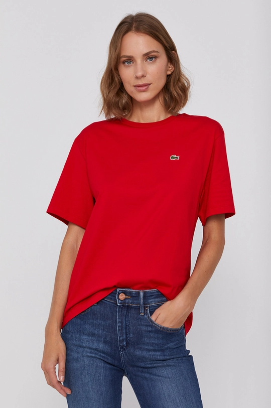 czerwony Lacoste t-shirt bawełniany Damski