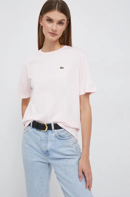rózsaszín Lacoste pamut póló Női