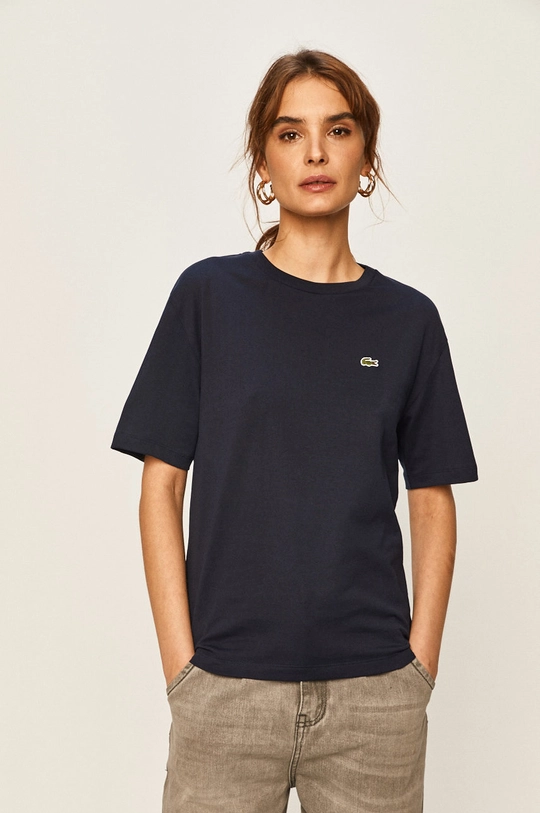 granatowy Lacoste t-shirt bawełniany Damski