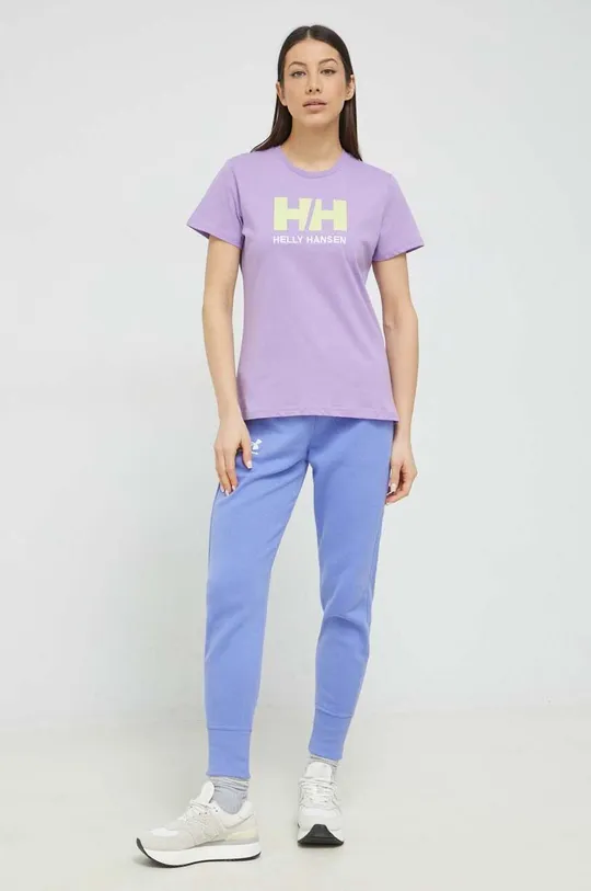 Bombažna kratka majica Helly Hansen vijolična