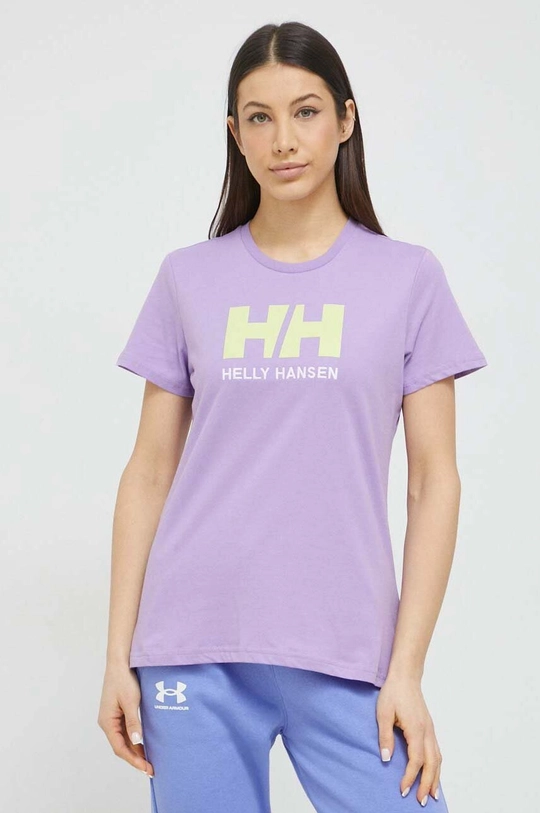 fioletowy Helly Hansen t-shirt bawełniany