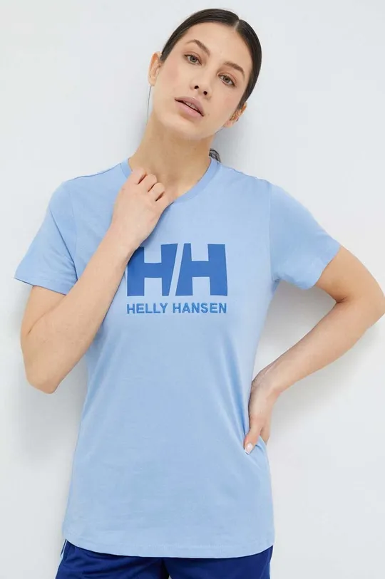 голубой Хлопковая футболка Helly Hansen Женский
