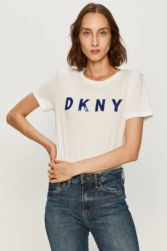 biały Dkny - T-shirt P0AH5CNA Damski
