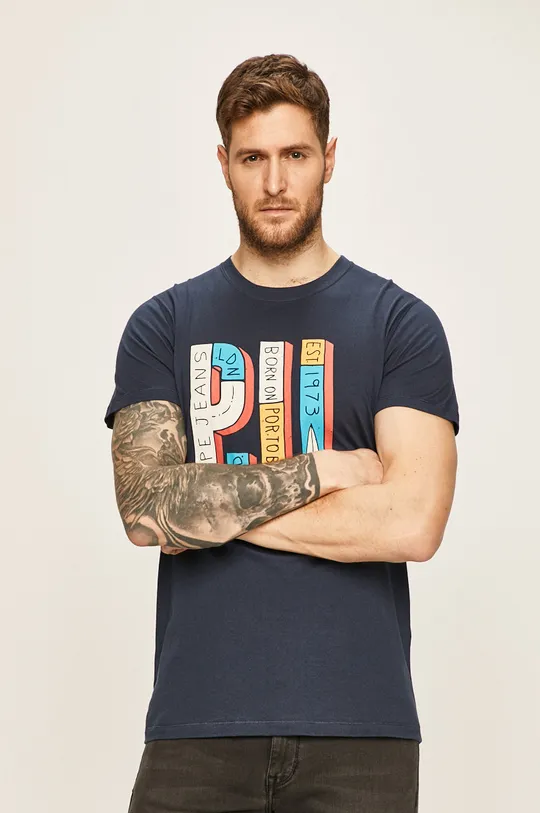 granatowy Pepe Jeans - T-shirt SAMPSON Męski
