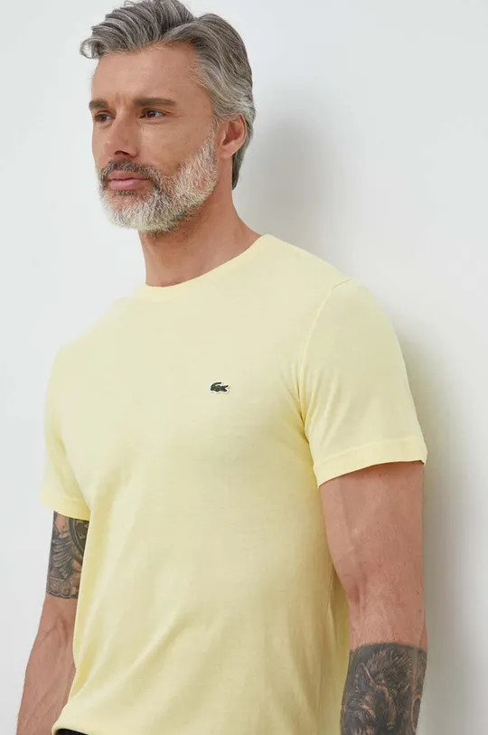 κίτρινο Βαμβακερό μπλουζάκι Lacoste Ανδρικά