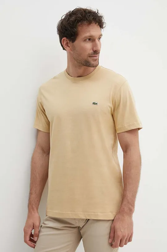 béžová Bavlnené tričko Lacoste Pánsky