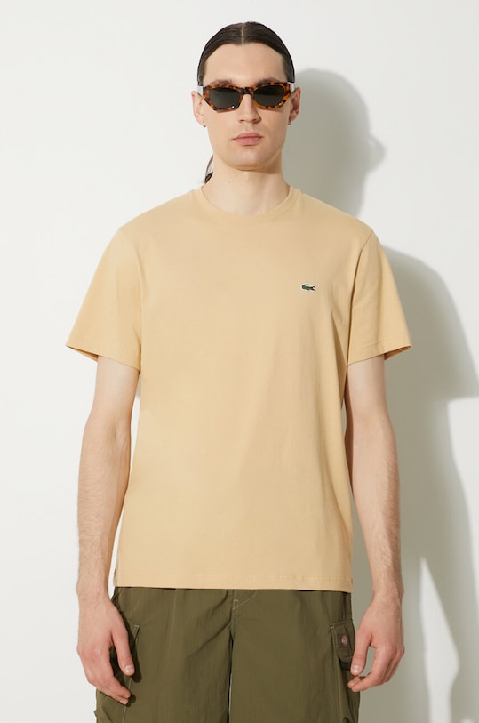 Хлопковая футболка Lacoste мужской цвет белый однотонный на PRM