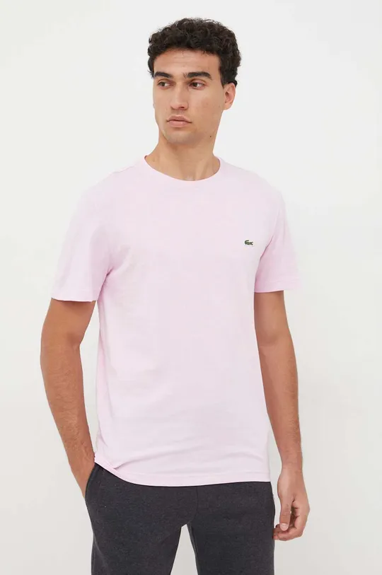 ροζ Βαμβακερό μπλουζάκι Lacoste Ανδρικά