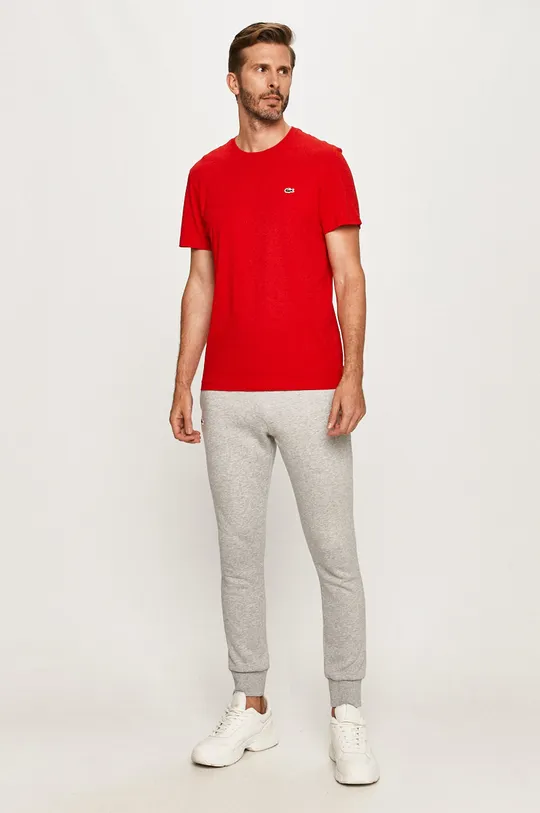 Βαμβακερό μπλουζάκι Lacoste κόκκινο