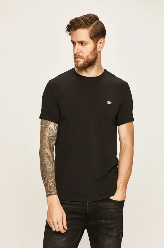 črna Lacoste bombažna majica Moški