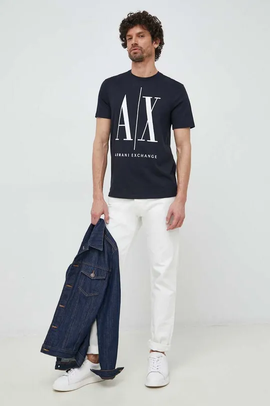 Bavlnené tričko Armani Exchange tmavomodrá