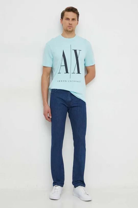 Armani Exchange t-shirt in cotone turchese