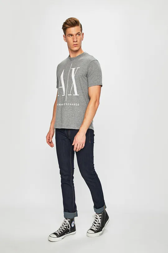 Βαμβακερό μπλουζάκι Armani Exchange γκρί