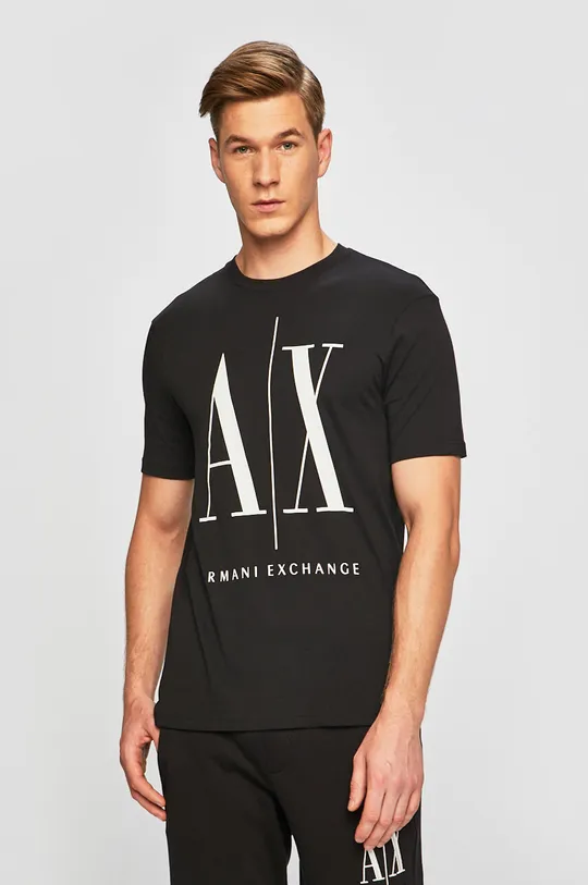 чёрный Хлопковая футболка Armani Exchange Мужской