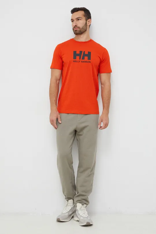 Βαμβακερό μπλουζάκι Helly Hansen πορτοκαλί