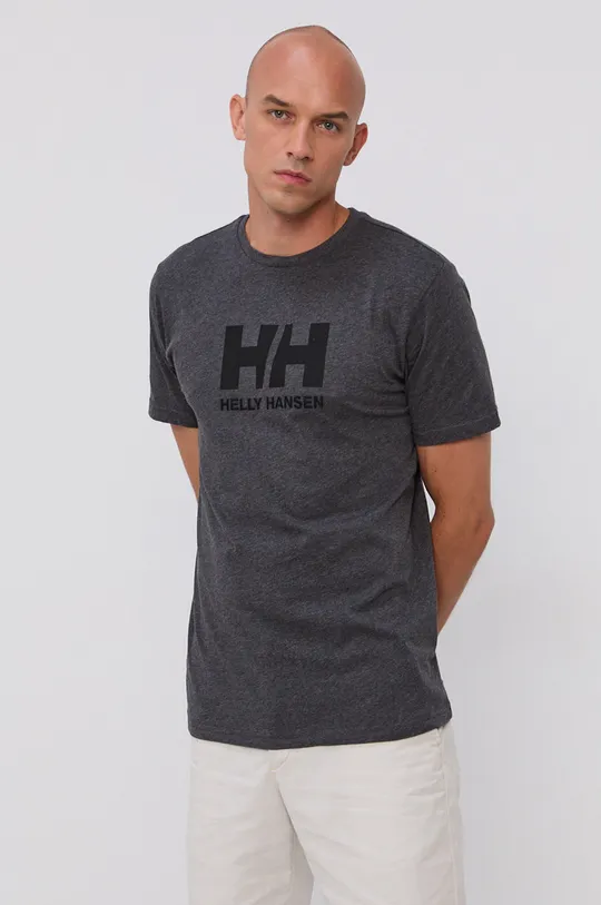 Βαμβακερό μπλουζάκι Helly Hansen γκρί