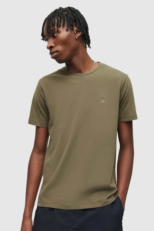 hnedá Bavlnené tričko AllSaints Pánsky