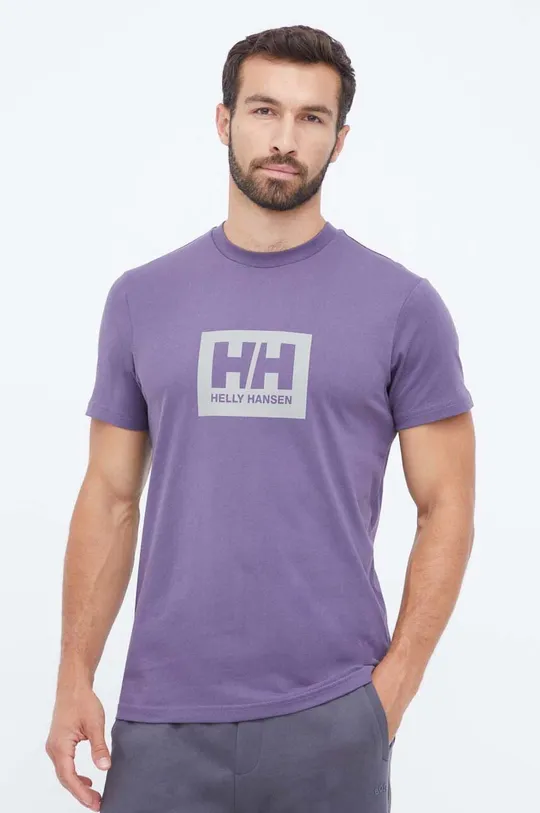 Бавовняна футболка Helly Hansen фіолетовий