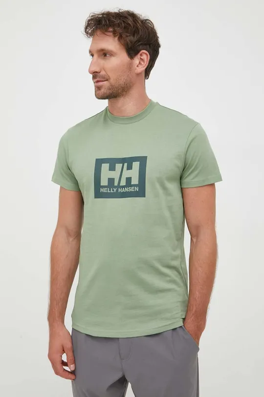 Памучна тениска Helly Hansen зелен