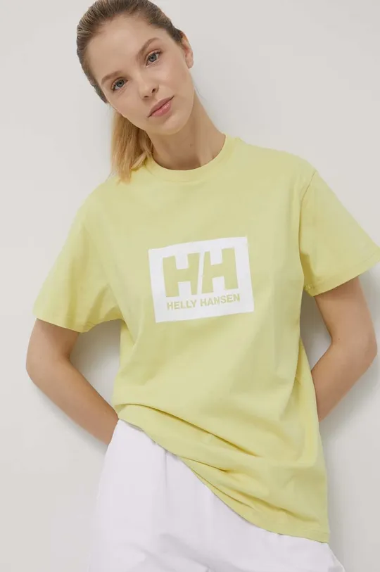 Βαμβακερό μπλουζάκι Helly Hansen κίτρινο