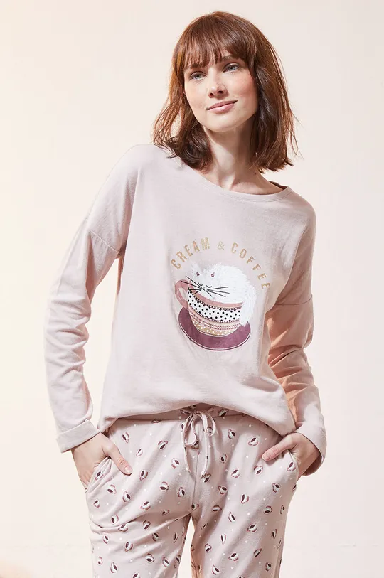 różowy Etam - Longsleeve piżamowy Fino Damski